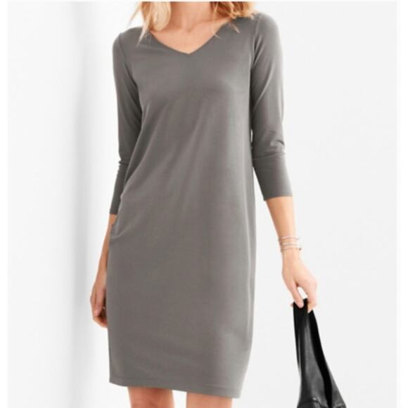 Eileen Fisher Dress Stretch Viscose Jersey V-Neck 3/4 Sleeve Shift Gray Small - Picture 10 of 10